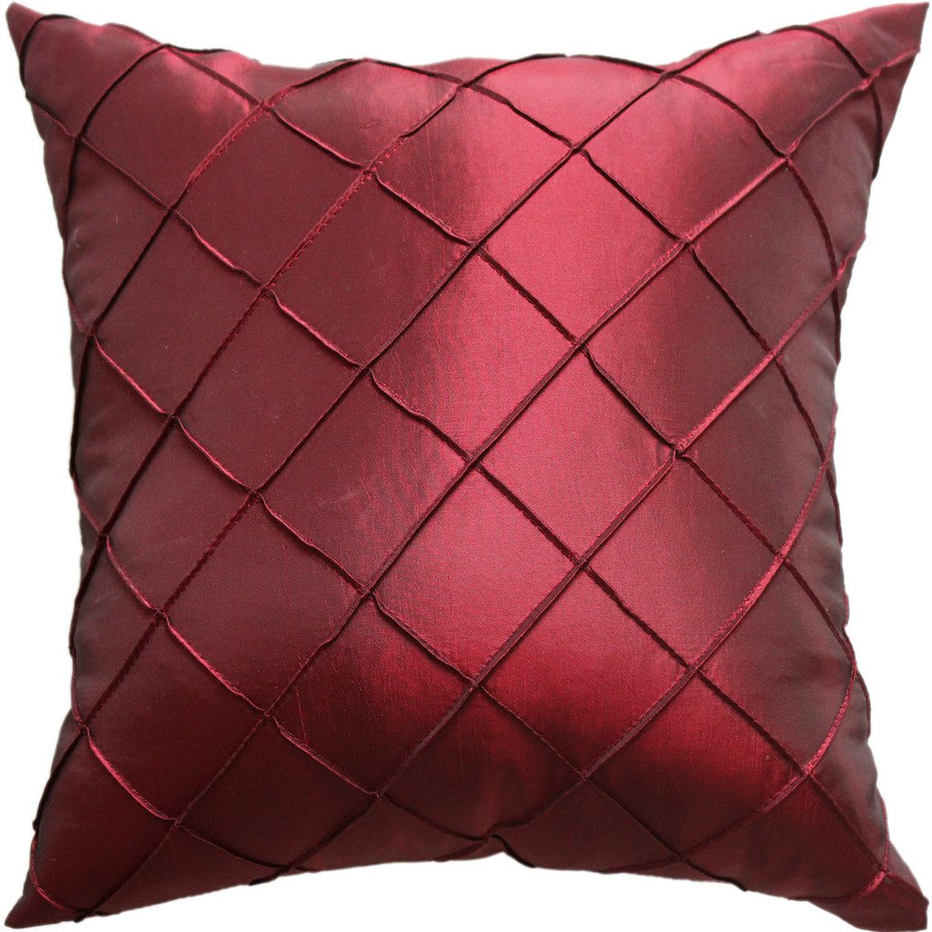 SORRENTO Handcraft Diamond Pintuck Faux Silk Cushion Cover in Burgundy Color 18"*18" p2825