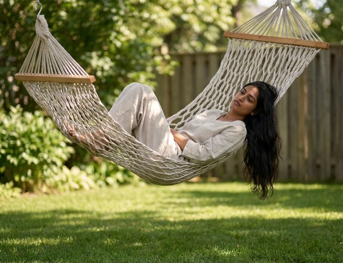 Patiofy Human Size Hammock Swing/Jhula for Balcony/Swing for Balcony for Adult/Jhoola for Home/Hammock/Suitable for Indoor & Outdoor/ 120Kgs Weight Bearing Capacity (Beige)-image-32