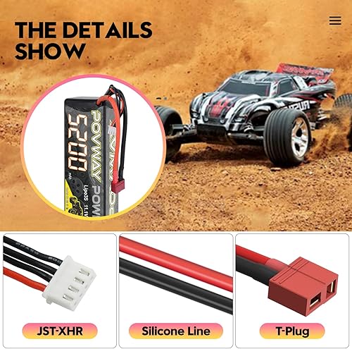 Miniatura 3 de 3S Lipo Batería 11.1V 50C 5200mAh RC Batería con enchufe T para coches RC, camión RC, helicóptero, avión