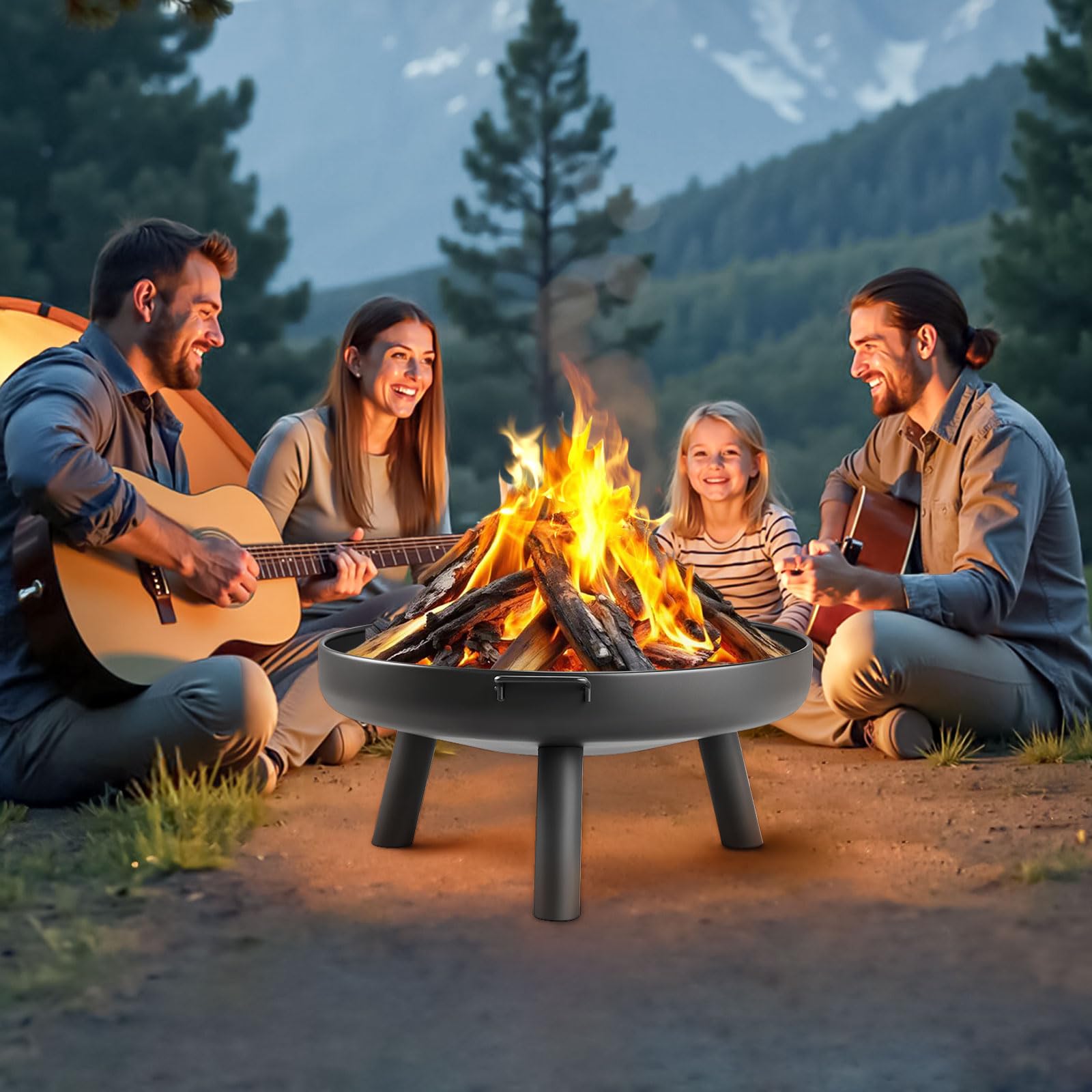 LEADZM Braciere Ø 70 cm struttura in ferro | con 2 manici robusti + ganci per fuoco, braciere per legno e carbone, braciere come braciere per giardino, terrazza, fuochi da falò, colore nero