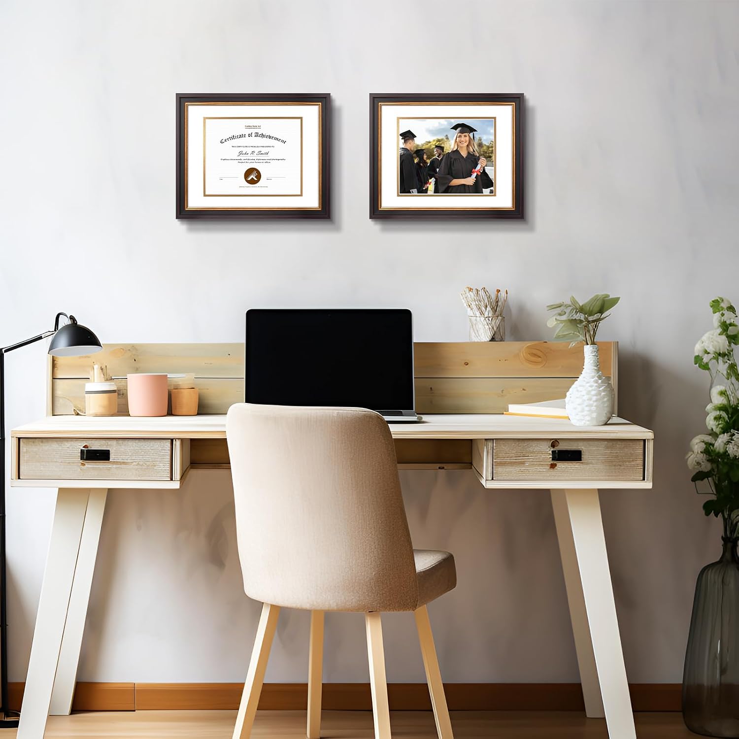 Golden State Art, 11x14 Document Frame for 8x10 Diploma/Certificate/Picture Includes White Over Double Mat and Real Glass (Black Gold & Burgundy Frame)