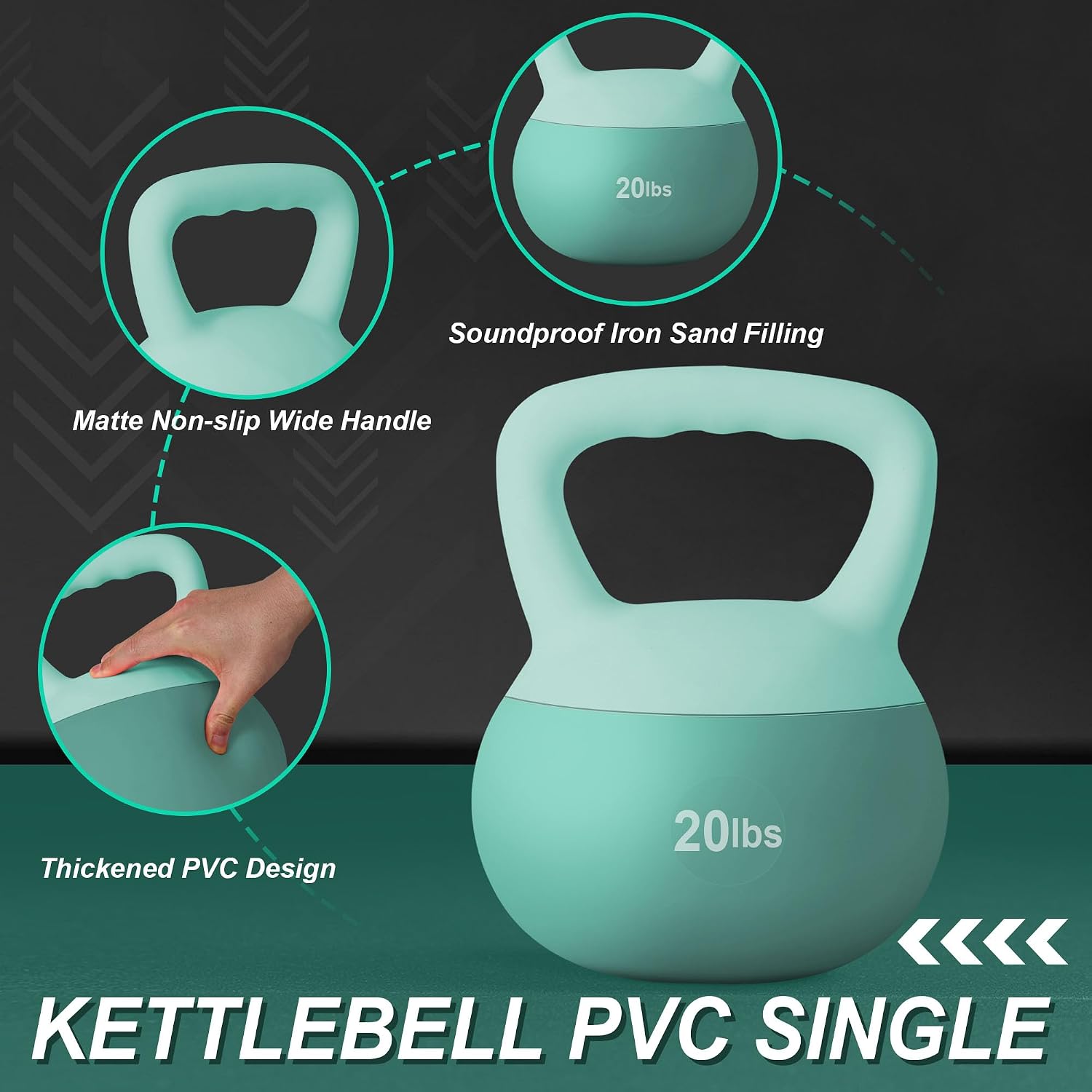 soges PVC One-Piece Kettlebell with Wide Handles, Strength Training Kettlebells 5lb to 35lb Optional for Women of Different Levels, Iron Sand Filled Soft Kettlebell