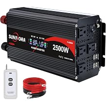 2500W Power Inverter 12V to 110V/120V DC to AC Converter 5000W Peak with Remote Control & LCD 4 AC Outlets 4 USB Ports Power Inverter for Car Truck Boat RV Camping Solar System EPS