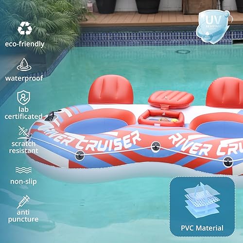 Miniatura 3 de 2025 Upgrade River Tube Floats for Adults Heavy Duty Pool Floats Inflatable Water Tube with Cup Holeder, Drink Cooler and Mesh Bottom Backrest (2