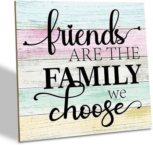 Letrero de madera con texto en inglés "Friends Are the Family We Choose", placa de madera, letrero de arte, letrero de amistad, cita de mejor amigo,