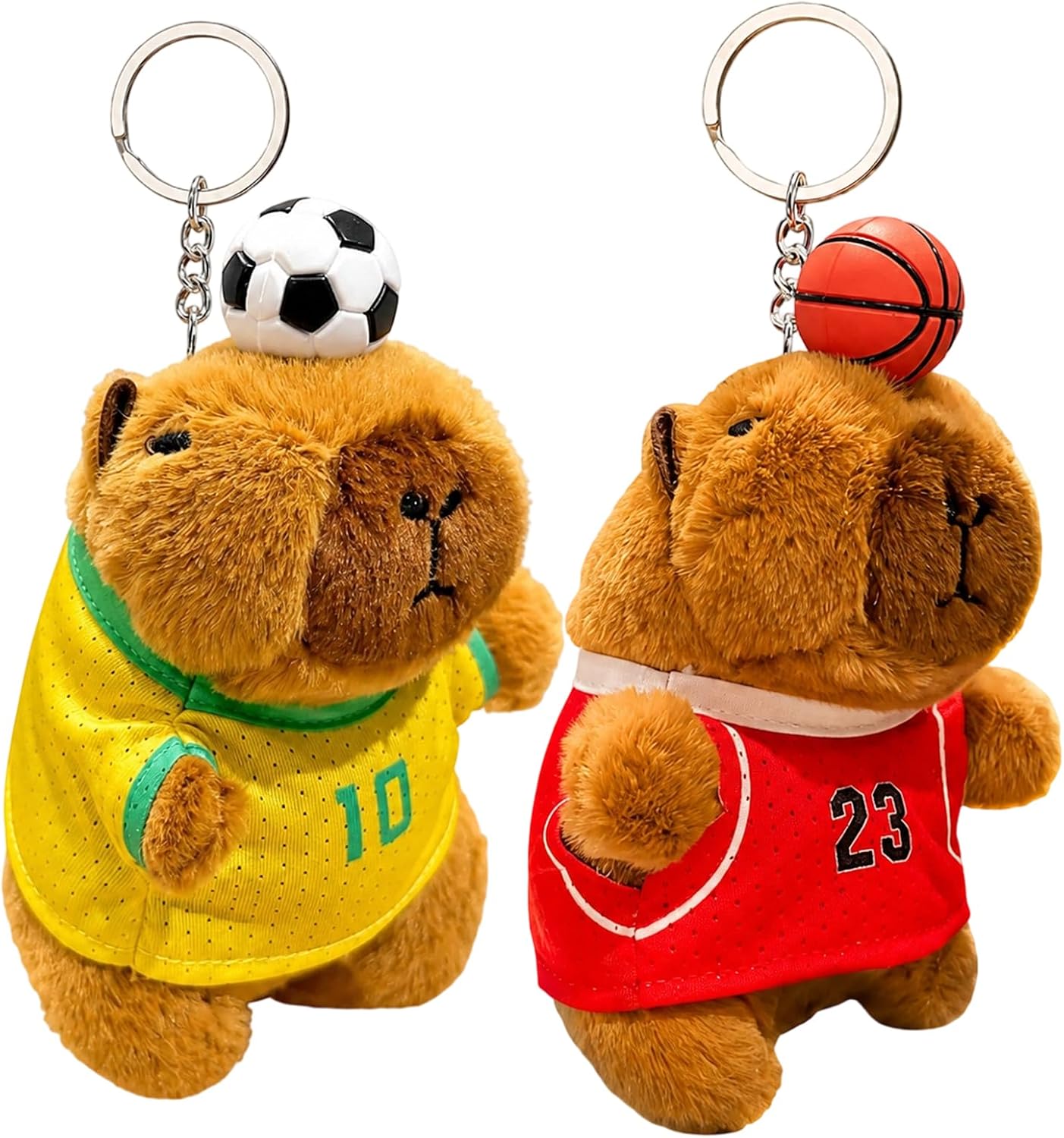 Capybara Keychain, 2 Pcs Sports-Themed Keyring, Mini Capybara Plush Keychain for Bags and Backpacks, Unique Ball Design, Cute Capybara Stuffed Animal for Birthday Christmas Party