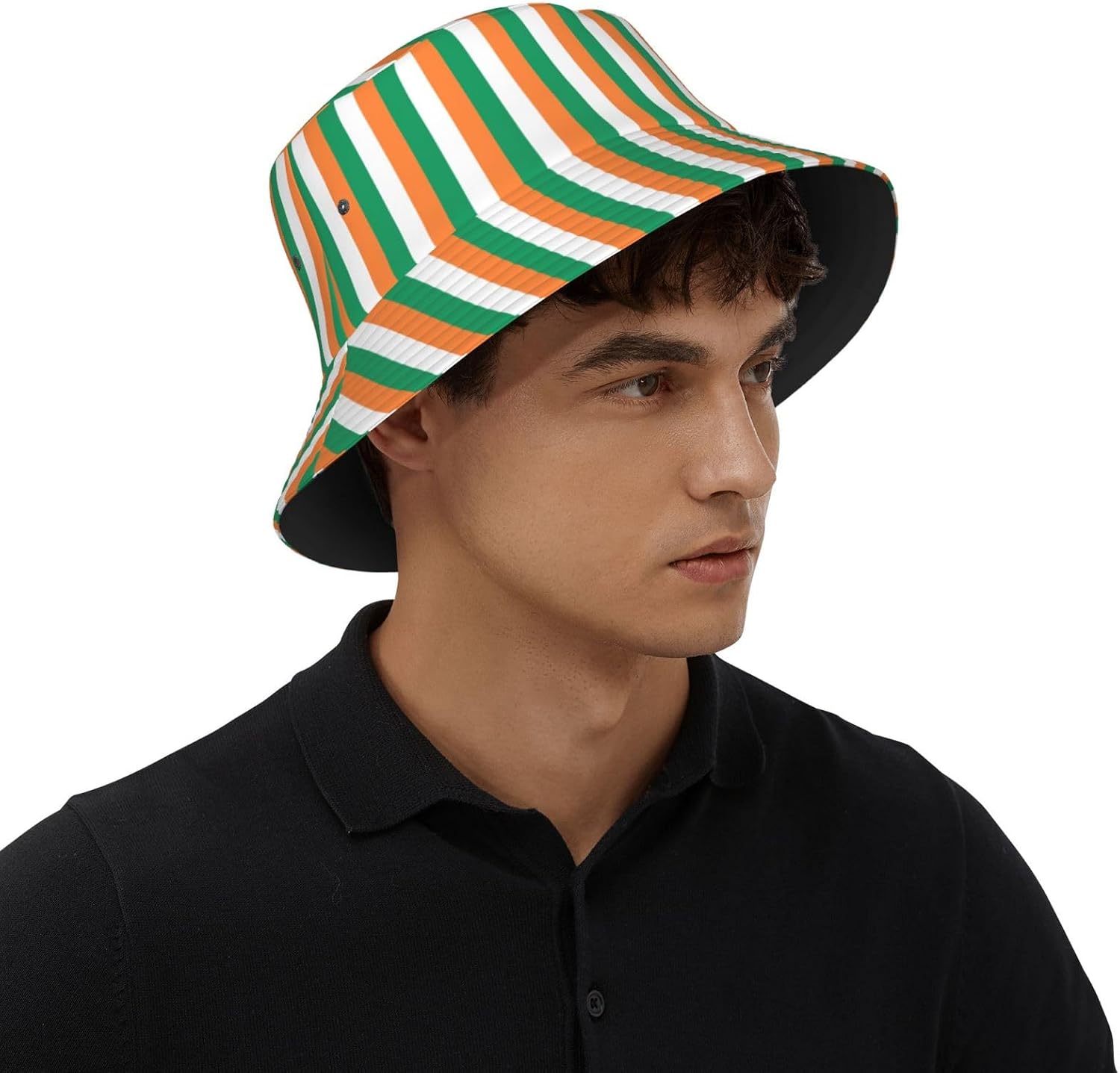 Bucket Hat Irish Flag Print Summer Sun Hat Trendy Beach Funny Fisherman Hat for Men Women Unisex Black