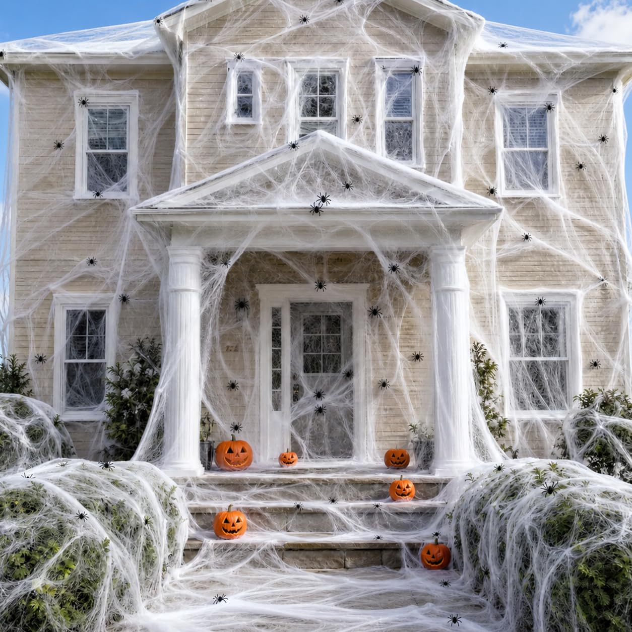 Land Guard 200 sqft Spider Web, Bonus with 10 Artificial Spiders, Fabric Spider Webbing, Cobweb Halloween Decor for Indoor and Outdoor Party Supplies-image-21