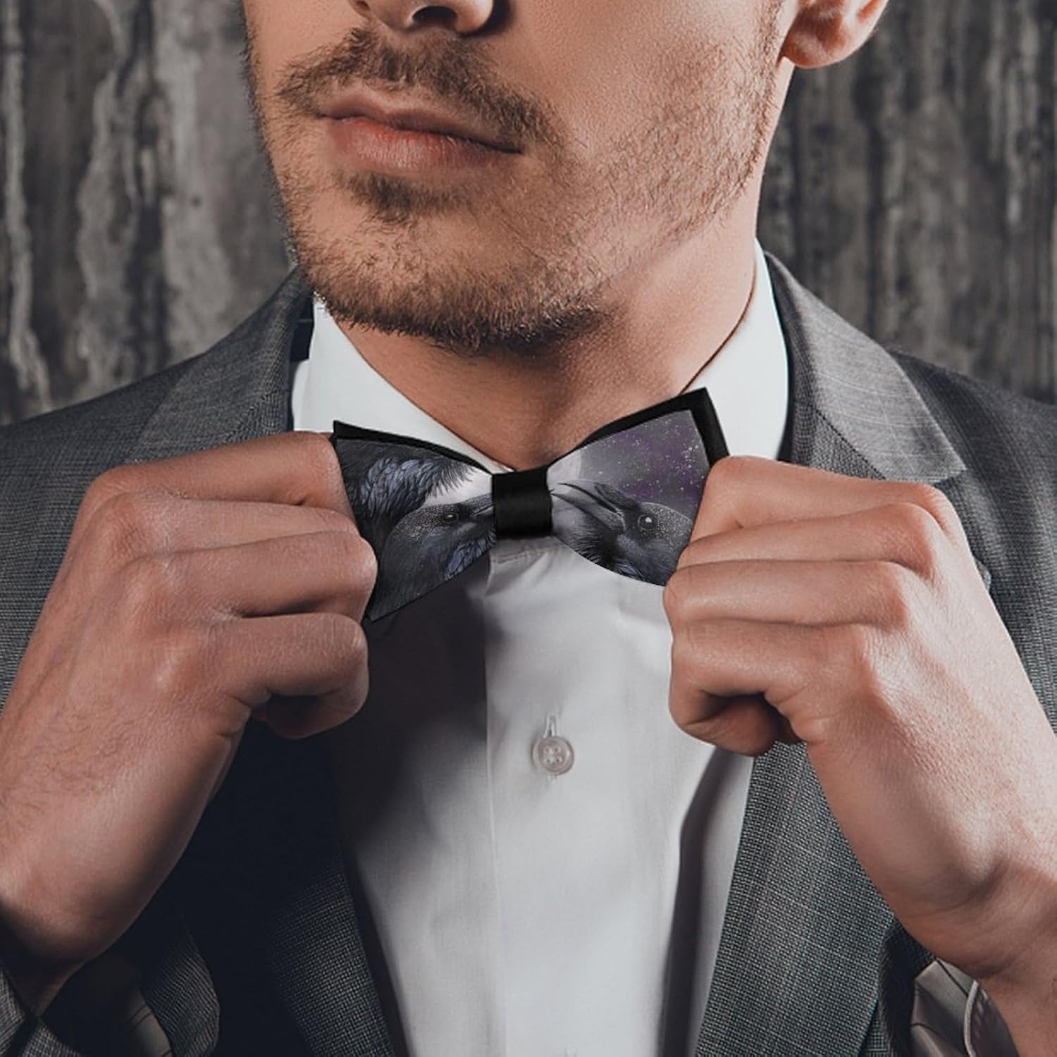 Three Ravens Moon Novelty Men's Bow Tie Pre-tied Adjustable Bowtie Accessories for Wedding Party