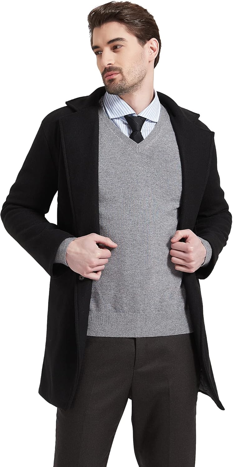 Kallspin Men's Wool Blend V-Neck Sweater Relax Fit Knit Pullover for Fall Winter - Image 8