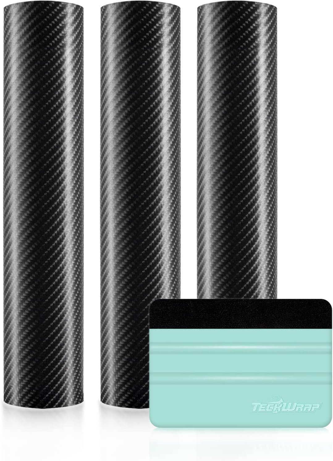 TECKWRAP 4D Black Carbon Fiber Car Wrap Vinyl Bundle Air Release Car Wrap Film Automotive DIY Decals 11.5"x 60" 3 Rolls/Set with 4 Inch Felt Edge Vinyl Squeegee