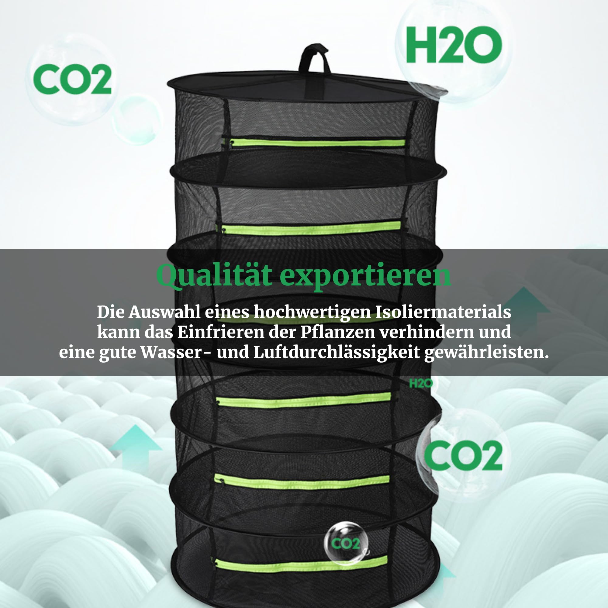 Bewinner Séchoir à Herbes | Filet de Sechage avec Couvercle à Fermeture éclair | Égouttoir Multifonctionnel pour Biberons | Vert Fluorescent, 6 Niveaux