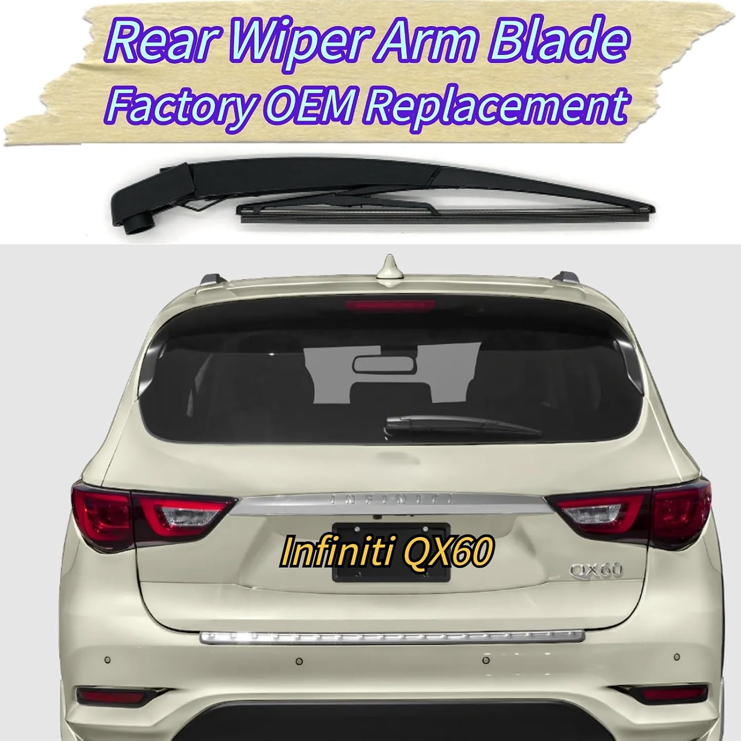 Rear Wiper Blade & Arm Replacement for Infiniti QX60 2014-2020 2019 2018 2017 2016 2015 - OEM Fit for Base Hybrid Luxe Pure Models- All-Season Rear Back Windshield Wiper Blade Set