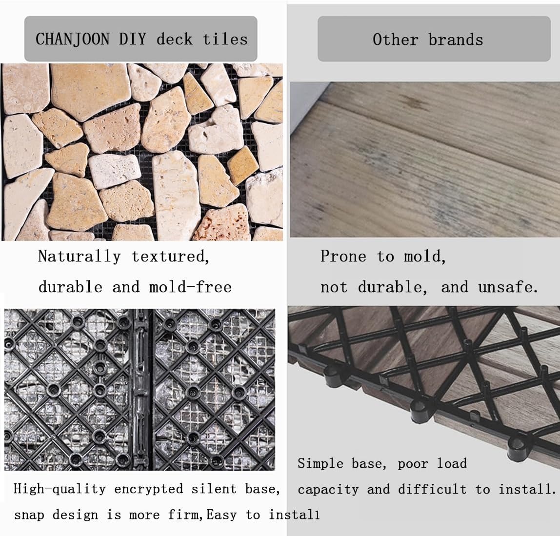 DIY Deck Tiles Natural Patio Marble Floors, Outdoor Garden Terraces Balcony Floors, Decking Easy to Install, Efficient Drainage (khakipink)