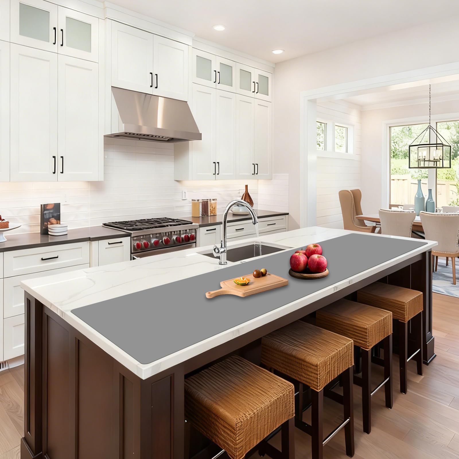 72''x16'' Extra Large Silicone Mat for Kitchen Counter, Heat Resistant Countertop Protector, Non-Slip Waterproof Kitchen Island Mat, Easy to Clean, Light Gray