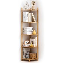 5Tier Expandable Bamboo Corner Shelf, Display Storage Stand,Natural