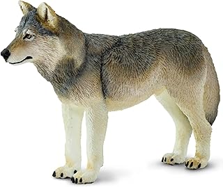 Safari Ltd. Gray Wolf Figurine - Realistic 4" Plastic Wolf Figure - Educational Toy for Boys, Girls, and Kids Ages 3+