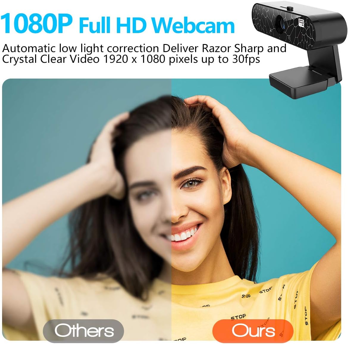 Frее Shірріng Ovеr $50 HD 1080P Webcam with Microphone & Privacy Cover, Eonfine Desktop Laptop Computer Camera Auto Light Correction,for Video Conference/Calls,Skype/YouTube/Face-time
