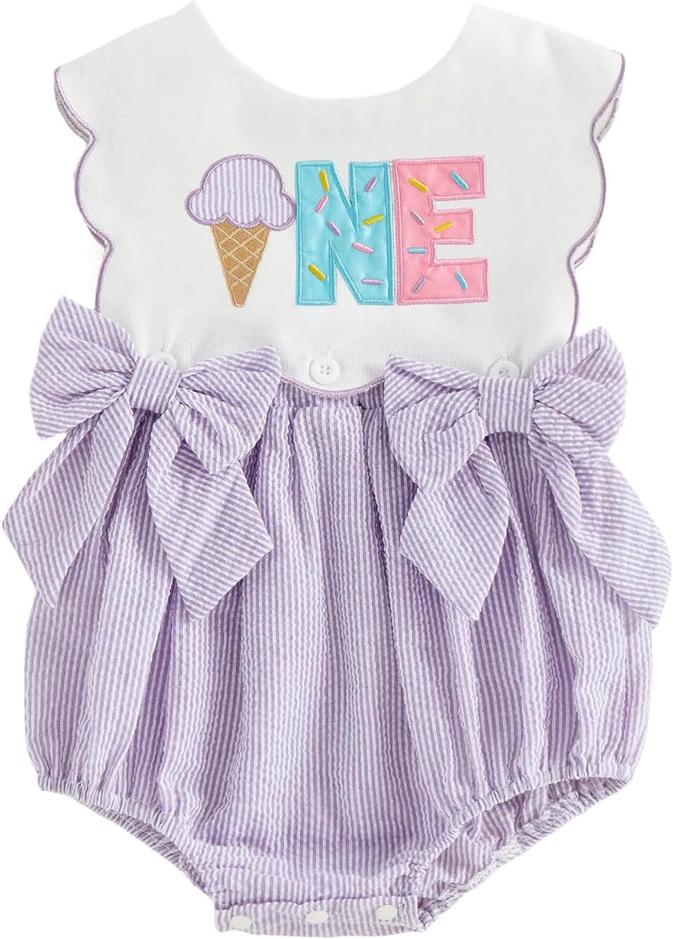 Suolongsama First Birthday Outfit Girl One Cake/Ice Cream/Animal Embroidery Romper Stripe Bodysuit Cake Smash Summer Clothes