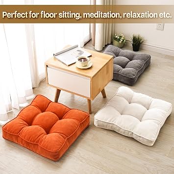 1 MIDDLE ONE Floor Pillow Set of 2, Memory Foam Floor Cushions for Adults, Large Meditation Pillow for Sitting, 22 x 22 Inches (Square | Grey)