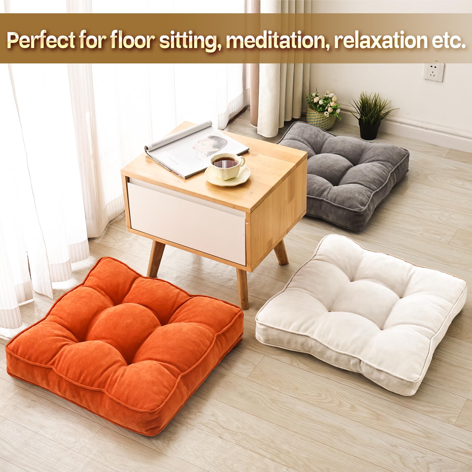 AS AWESLING 55cm x 55cm Floor Pillows Set of 2, Grey, 55CM × 55CM - Image 6