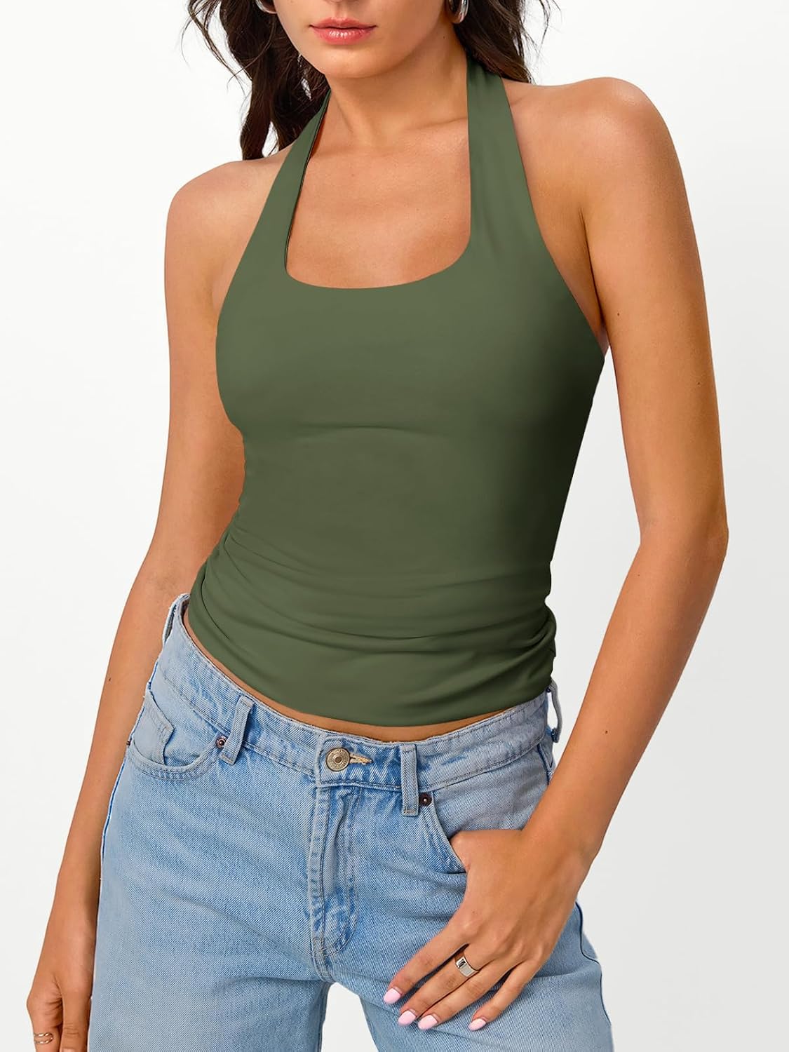 Trendy Queen Halter Tops for Women 2026 Summer Going Out Crop Cute Y2k Tops image 2