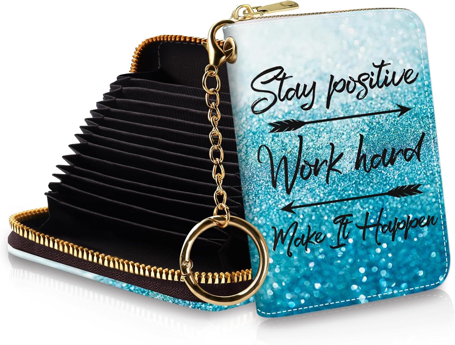 Yonlevres Credit Card Holder RFID Wallet, Small Card Holder Wallet for Women with Keychain Zipper, Funny Leather Print Credit Card Wallets Accordion Gift