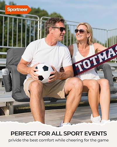 Miniatura 20 de Sportneer Asientos de estadio para gradas, paquete de 2 sillas de grada con respaldo y cojín, asientos anchos para gradas con soporte trasero, silla