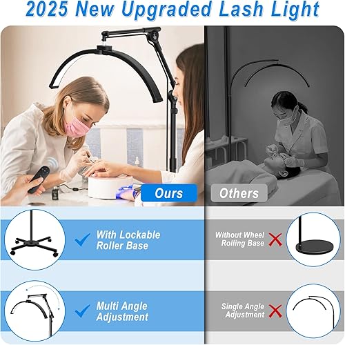 Miniatura 10 de CGBE Luz de pestañas para tecnología de pestañas lámpara de pestañas mejorada con base rodante de rueda, ángulo ajustable y altura, tecnología de