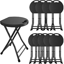 Folding Stool, 18 Inch Foldable Stool with Handle & Steel Frame, Pack of 10 Folding Bar Stools, 440lbs Sturdy Foldable Lightweight Metal Chair for Camping, Indoor and Outdoor, Black