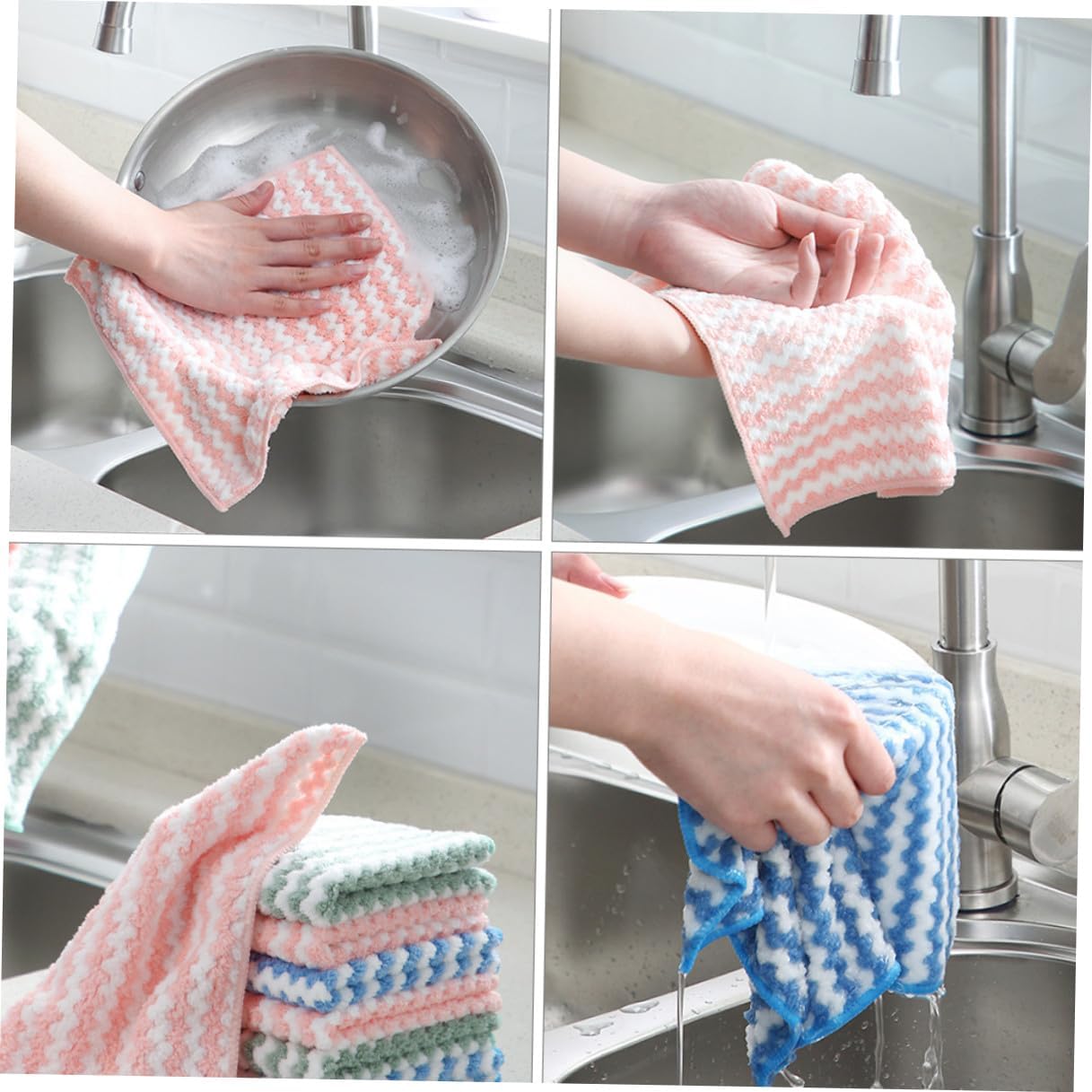 KOMBIUDA Coral Fleece Kitchen Dish Towels 12pcs, Absorbent Dish Washing Cloths for Drying and Cleaning, Soft Sturdy Dishcloths for Household Kitchen Use Random Color