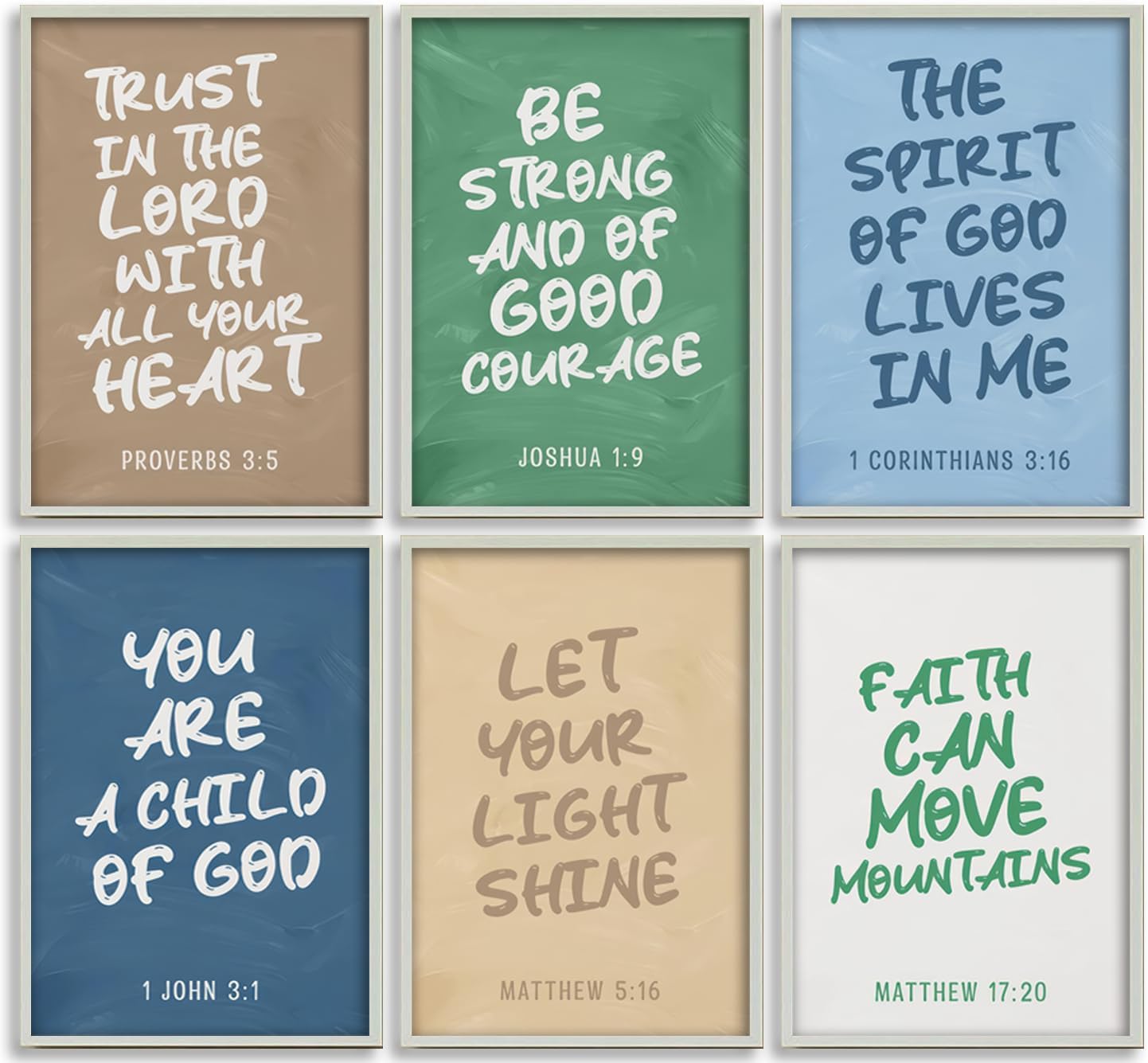 Christian Nursery Canvas Wall Art Set of 6 Kids Bible Verses Inspirational Quotes Painting Picture Wall Decor Scriptures Religious Poster Print Artwork for Kids Boys Room Bedroom Decorate, Unframed
