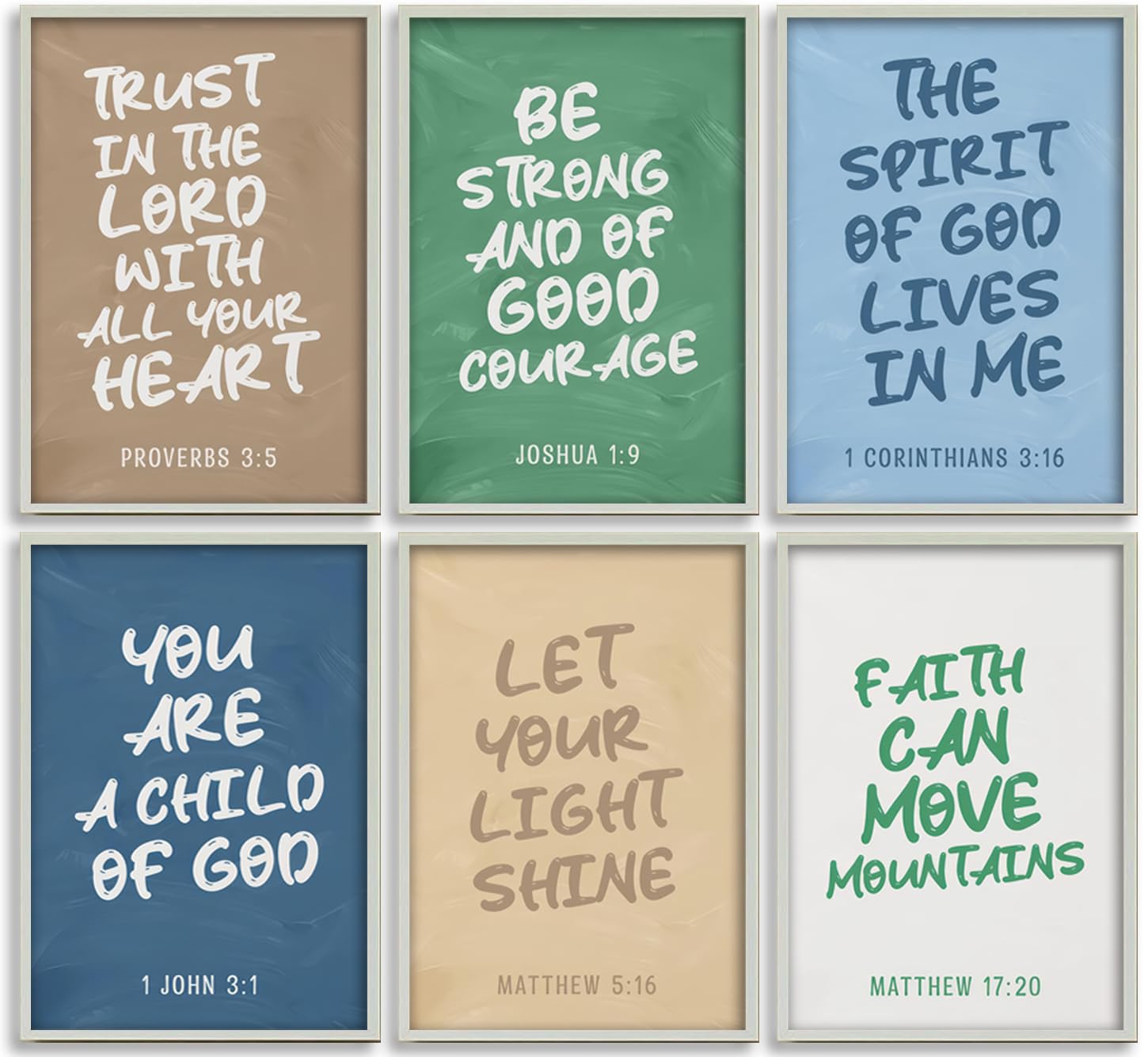 Christian Nursery Canvas Wall Art Set of 6 Kids Bible Verses Inspirational Quotes Painting Picture Wall Decor Scriptures Religious Poster Print