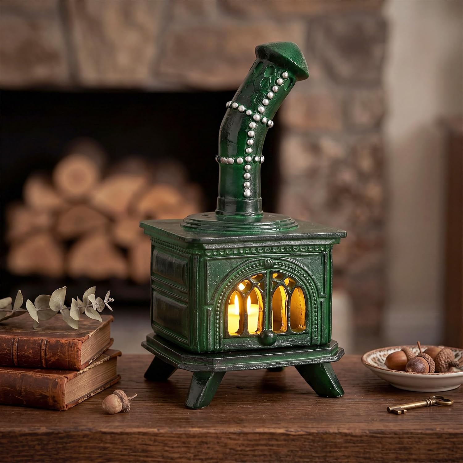 SiliFine Resin Candle Stove Handcrafted Vintage Mini Fireplace Candle Decor Cozy Rustic Table Shelf Decor Gifts for Home Office Bedroom