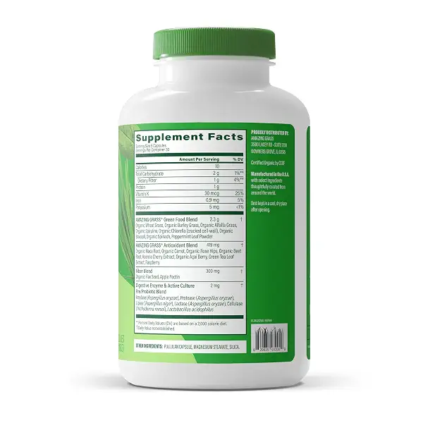 Amazing Grass Super Greens Capsules, Organic Greens, 150 Count | 30 Servings, Organic Greens Supplement Capsules with Spirulina, Chlorella, Beet Root, Digestive Enzymes & Probiotics 8