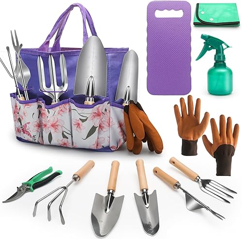 Juego de herramientas de jardinería, 11 piezas de herramientas de mano de jardín, juego de herramientas de jardín a prueba de óxido, organizador de