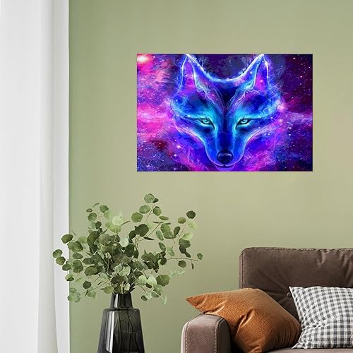 Miniatura 5 de El lobo en una galaxia pegatinas de pared autoadhesivas pintura cuadros arte pared papel pintado para sala de estar dormitorio decoración 15.7 x