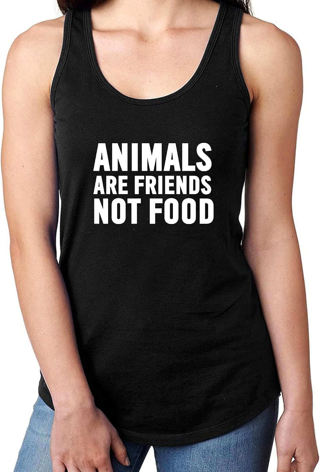 Animals are Friends Not Food Funny Gym Fitness Workout Women's Racerback Tank Tops
