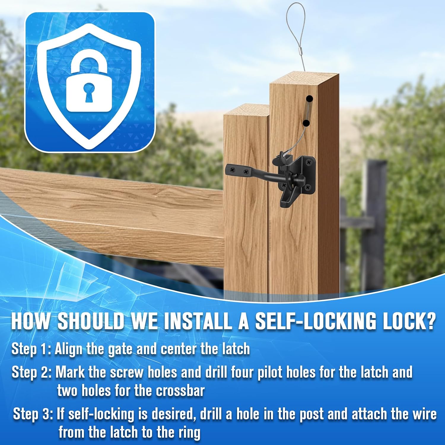 Anti Sag Gate Kit - Gate Hardware Kit - Fence Gate Kit Heavy Duty Gate Frame Kit, Adjustable Gate Corner Brace Bracket with Self-Locking Gate Latch for Wooden Fences, Shed Doors