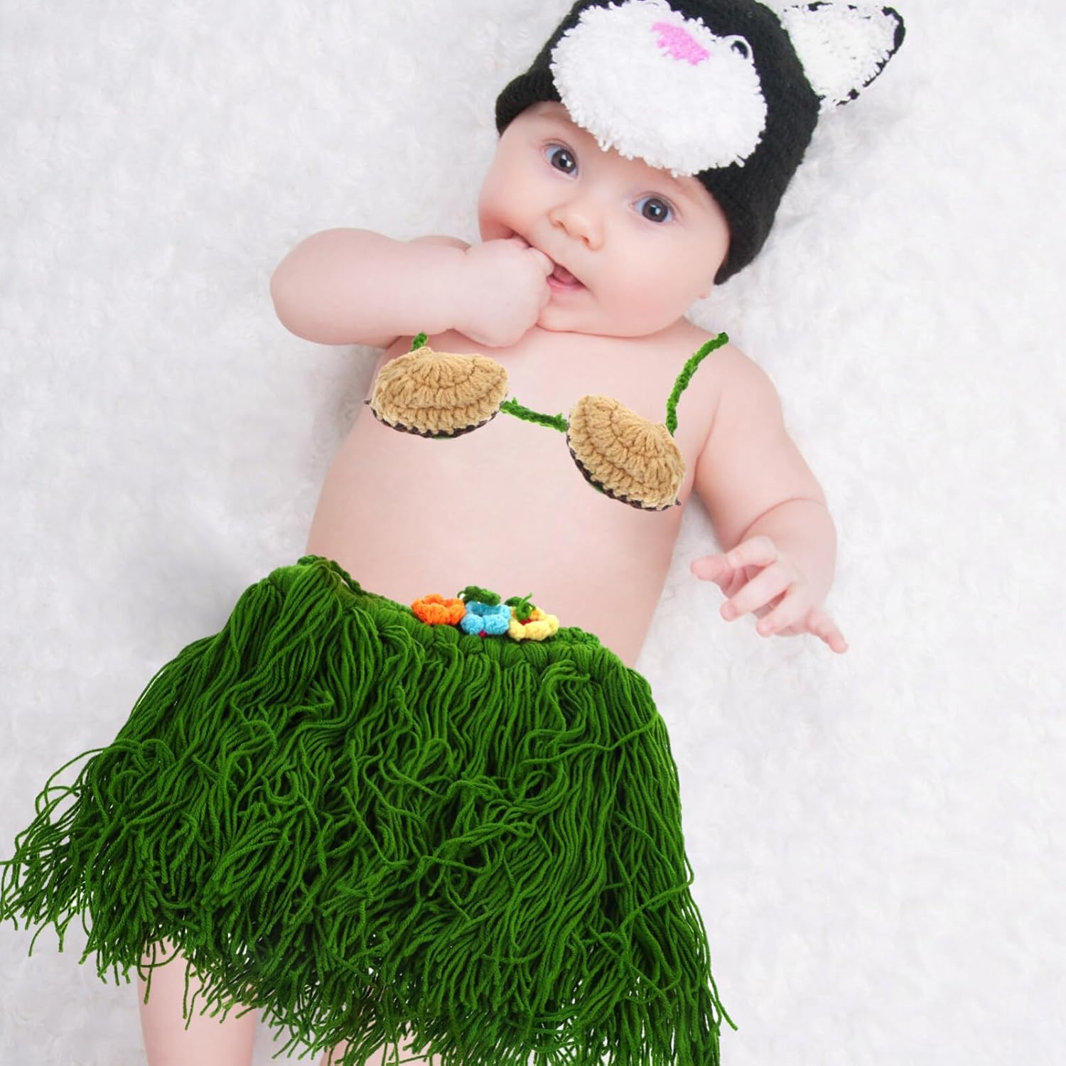 BESTOYARD Handmade Crochet Baby Girl Hawaiian Hula Costume Set - Newborn Photography Props Party for Luau Beach Decor - Image 6