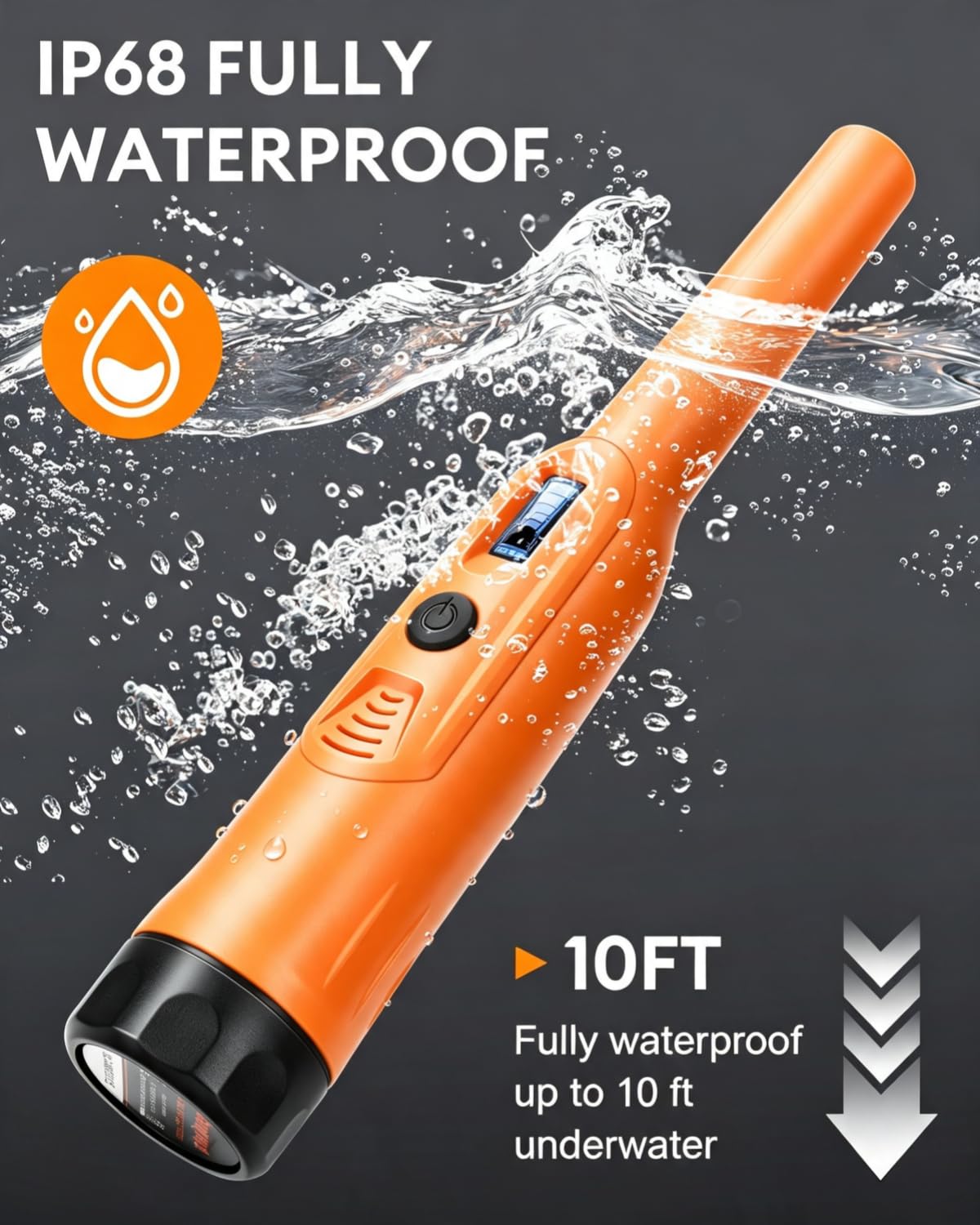 Dmyond Pinpointer detector de metales recargable, batería de 800 mAh, impermeable IP6 | Para adultos y niños, profundidad máxima de detección de hasta 4 pulgadas, 3 modos de alerta, varita puntero de mano, naranja