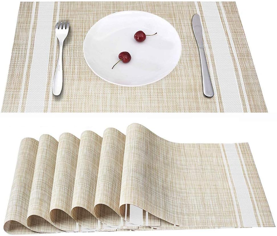 VIKEYTIM Placemats Set of 6, Smeala Heat Insulation Washable Place Mats, 17.7 x 11.8 inches Durable Non-Slip Kitchen Table Mats Placemat for Dining Table(White)