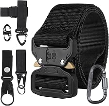 GeeRic 127 cm Tactical Belt, 6 Pieces Army Military Belt+2 Carabiner+Key Chain+Bottle Hook+Gloves Straps/Heavy Duty Cables Metal Quick Release Closure for Hunting Hiking Work