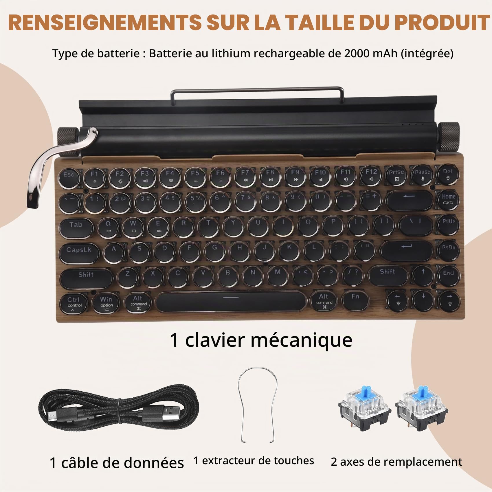 Clavier de Machine à éCrire RéTro Claviers MéCaniques Bluetooth sans 83 Touches Clavier D'Ordinateur pour Ordinateur Portable PC Gaming