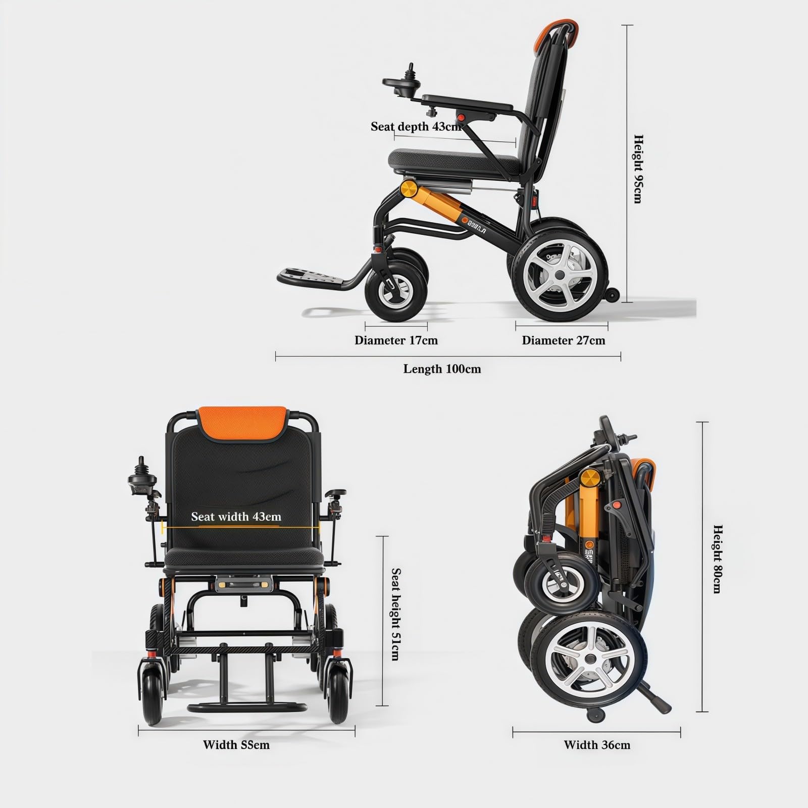 Silla de ruedas eléctrica, plegable con batería de litio extraíble, motor sin escobillas de 400 W, diseño compacto para uso en todo terreno