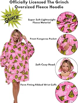 De grinch oversized deken hoodie volwassenen feestelijke draagbare fleece Een maat