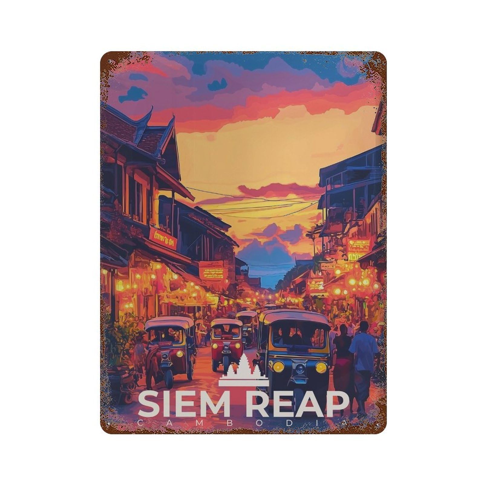 xiaoxiaoshen Siem Reap Cambodia Travel Khmer Wall Decor Art Metal Tin Poster Modern Home Decor Art Home Bar Shop Decorations Vintage Sign 40x30cm