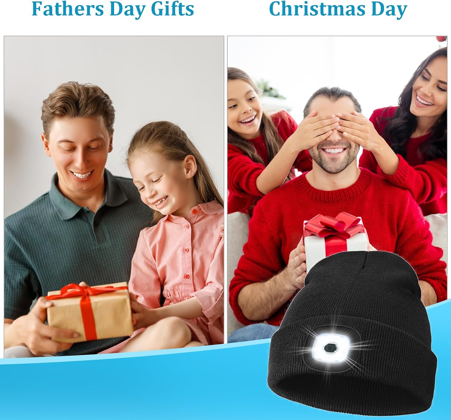 Fathers Day Dad Gifts for Men: USB Rechargeable Unisex Beanie Knit Cap with Light Birthday Gifts for Huaband
