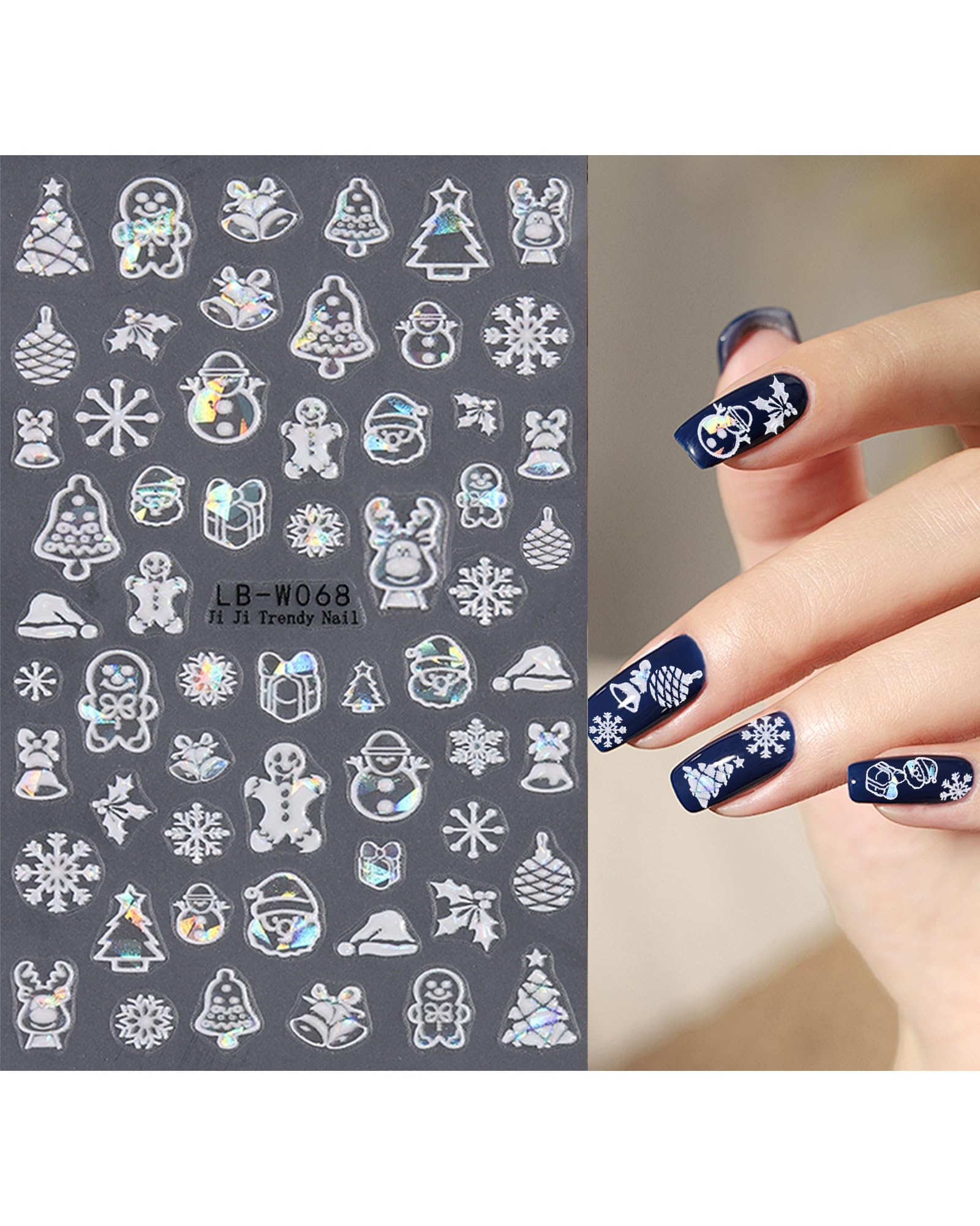 10 Blatt Weihnachts-Nagelsticker - Selbstklebend Mit Rentier, Schneemann & Schneeflocken - Für Naturnägel, Gelnägel & DIY Nageldesign