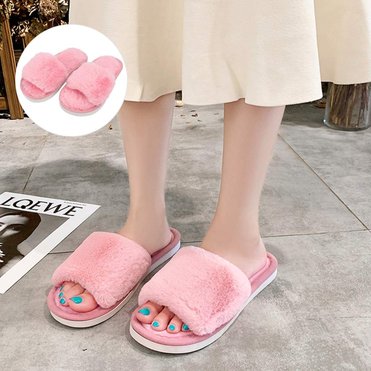 Vista 3 de Holibanna - Zapatillas de felpa para niños con punta abierta, para Navidad, invierno, cálido, Navidad, pareja, zapatillas, 1 par